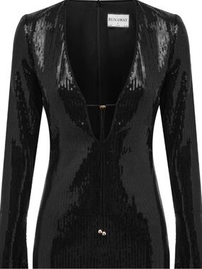 Runaway The Label Black Sequin Blaise Top Deep V Long Sleeve NWT Size XS